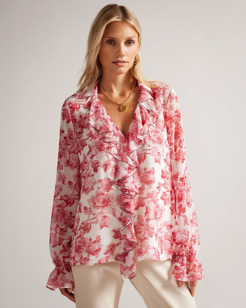 LAURENT-Tops-Ruffle Blouse With Metal Ball Trim- Ted Baker Romania